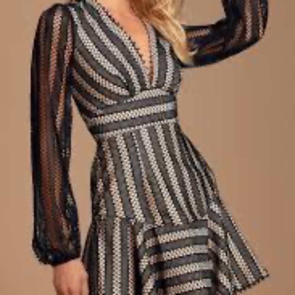 Night Muse Black Lace Long Sleeve Skater Dress